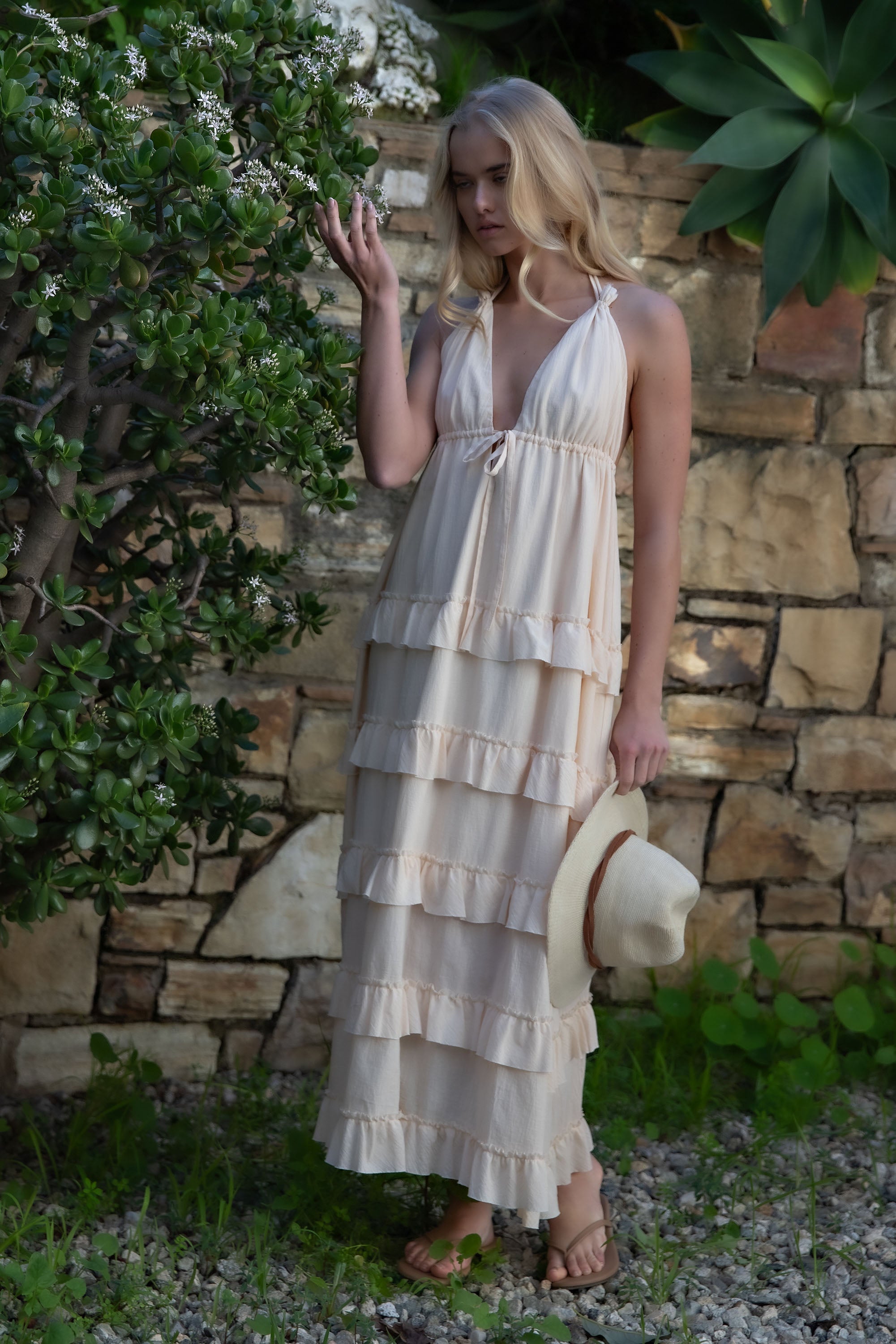 SOFT HALTER TIERED MAXI DRESS