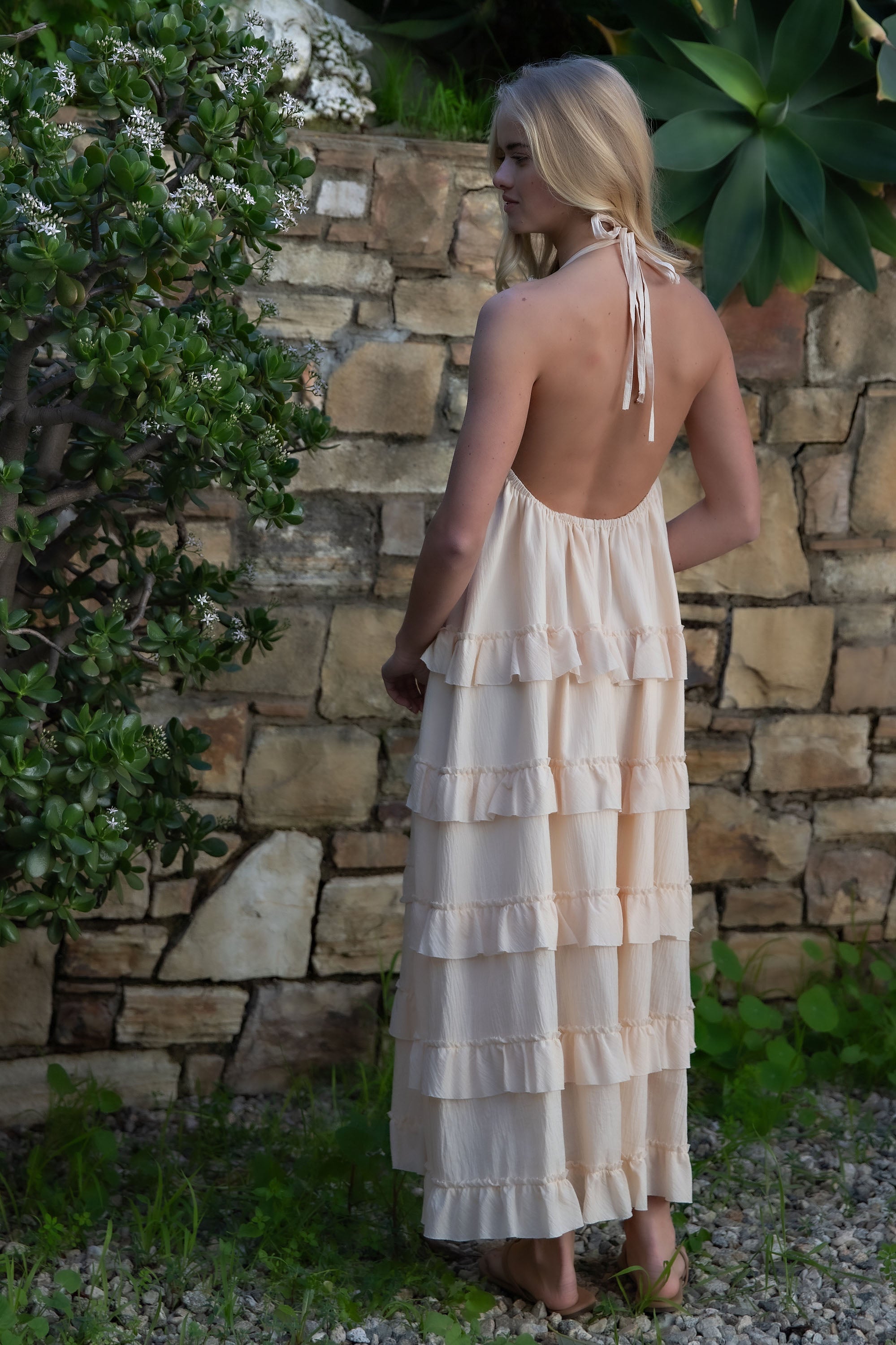 SOFT HALTER TIERED MAXI DRESS