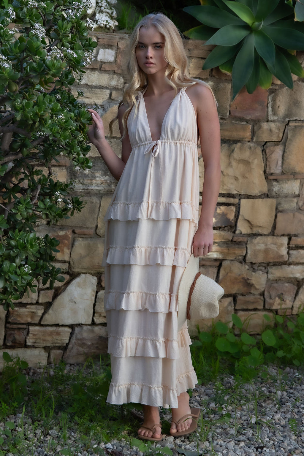 SOFT HALTER TIERED MAXI DRESS