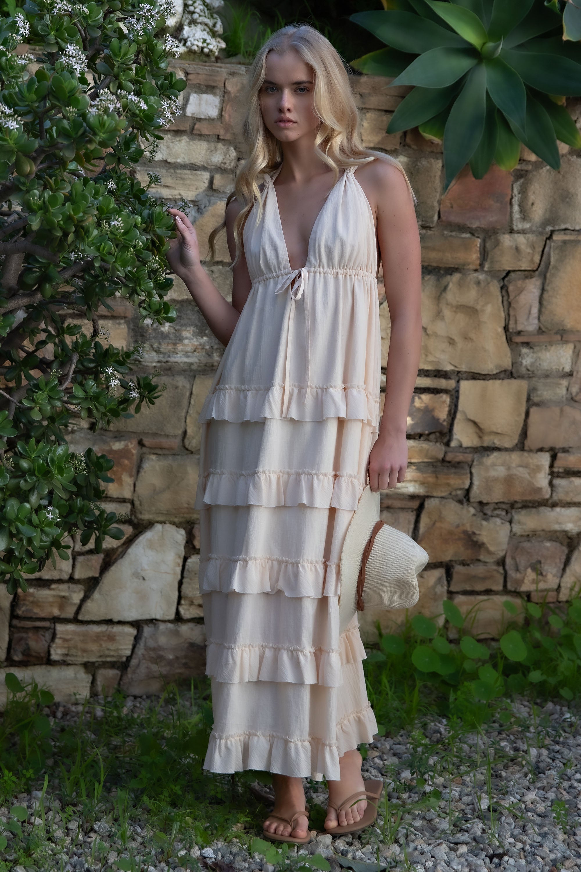 SOFT HALTER TIERED MAXI DRESS