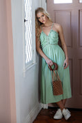 BEADED BUST MIDI DRESS - SUMMER RED