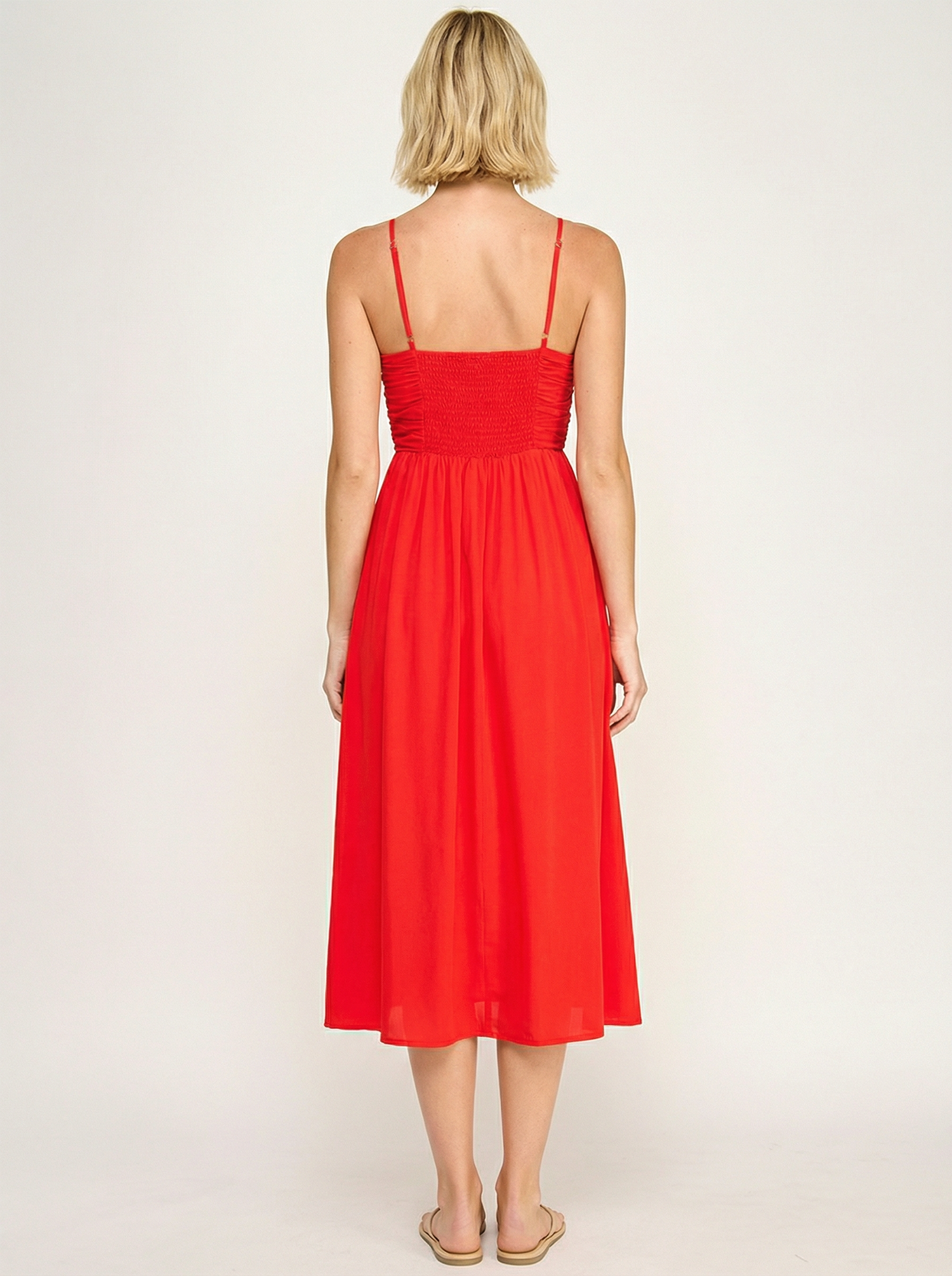 BEADED BUST MIDI DRESS - SUMMER RED