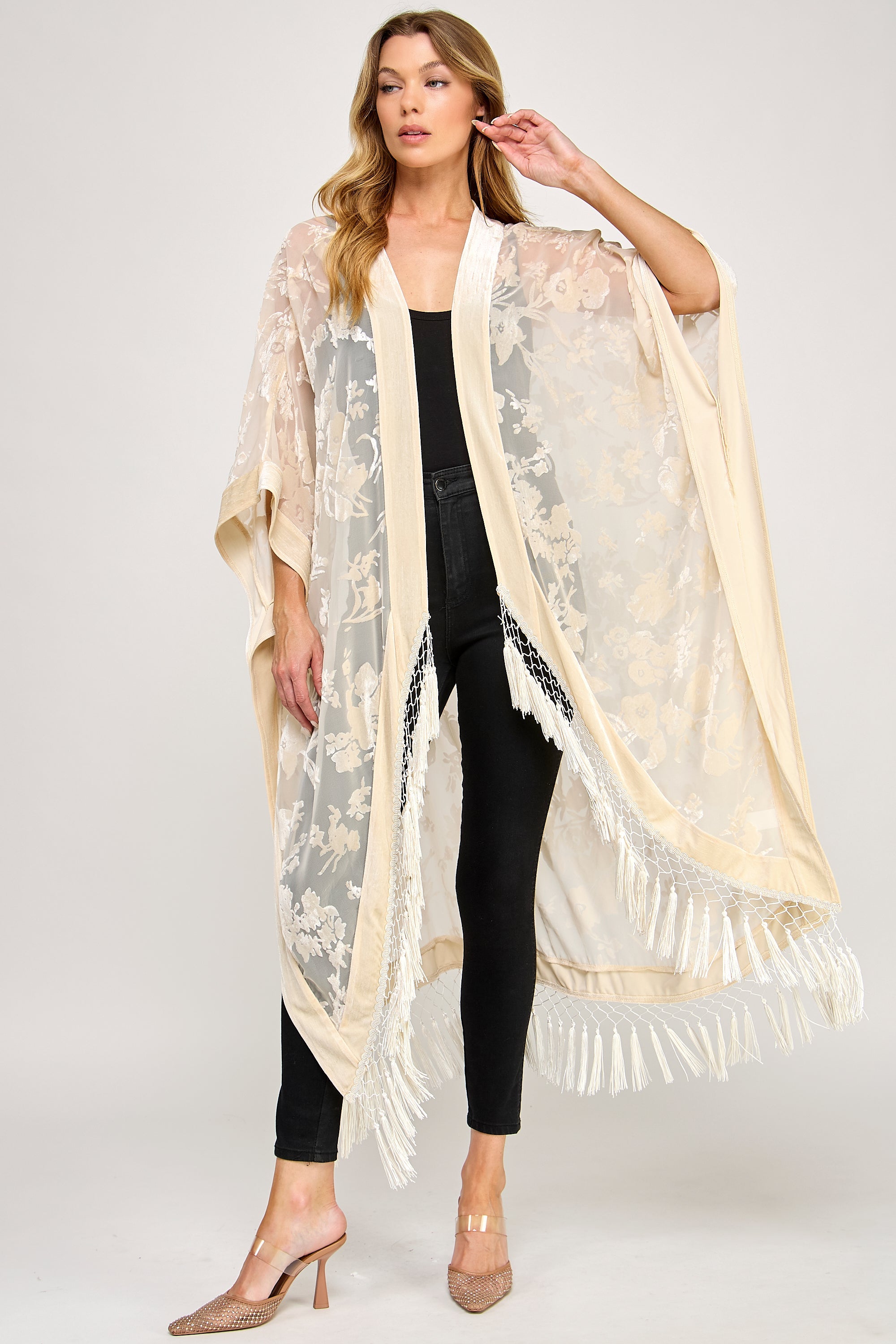 MAE MAXI DUSTER - OVERSIZED VELVET FLORAL FRINGE