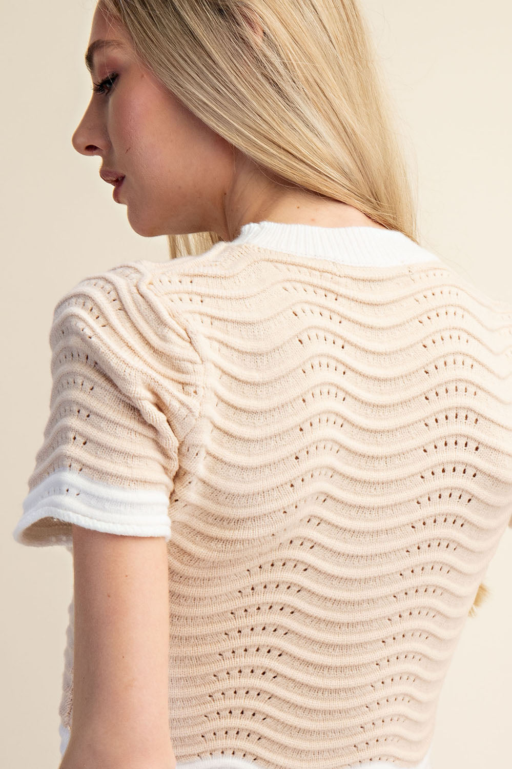 WAVE STRIPE KNIT TOP MINI SKIRT SET - TAUPE/WHITE