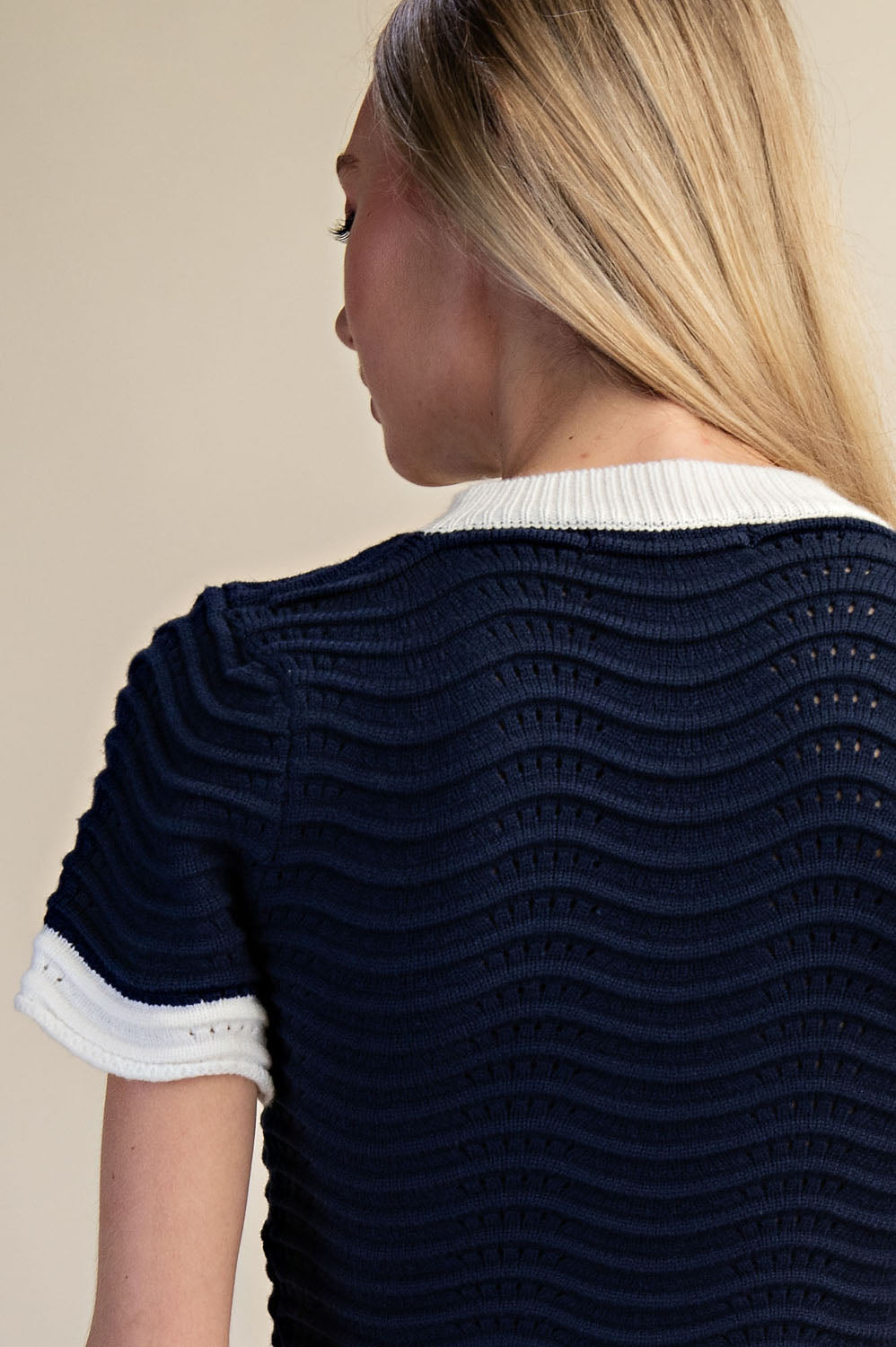WAVE STRIPE KNIT TOP MINI SKIRT SET - NAVY/WHITE