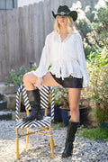 STUDDED LSLV GROMMET TIE FRONT TOP