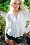 DOVE RUFFLE BLOUSE - LIGHT SHEER PLACKET BUTTON UP